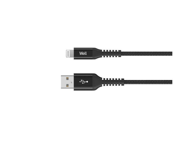 Καλώδιο USB 2.0 σε Lightning Φόρτισης - Data 1m 2.4A Μαύρο Well CABLE-USB/LIGHT-1BK01-WL