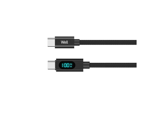 Καλώδιο Type-C σε USB-C Φόρτισης - Data 1m 20V/5A 100W Μαύρο Well CABLE-USBC/USBC-1BK10001-WL