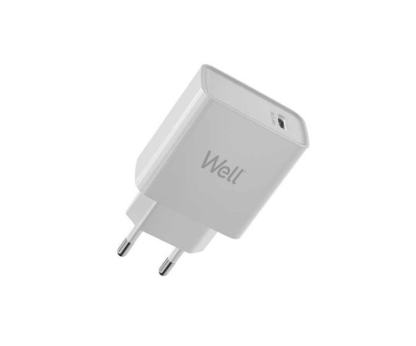 Universal USB-C FastTravel Wall Charger 5VDC/3A (20W) Λευκό Well PSUP-USB-WPD20WE-WL