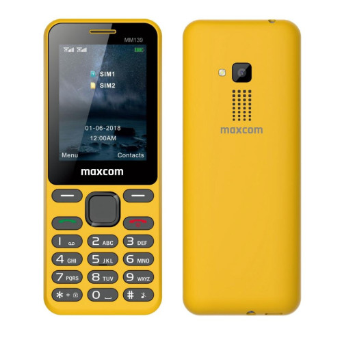 Maxcom MM139 (Dual Sim) 2,4" με Κυρτό Σώμα, Κάμερα, Φακό και Ραδιόφωνο (Λειτουργεί Χωρίς Ακουστικά) Κίτρινο