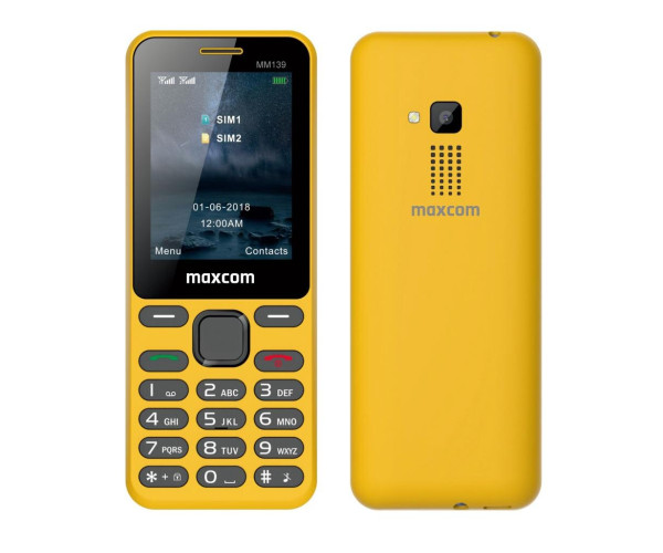 Maxcom MM139 (Dual Sim) 2,4" με Κυρτό Σώμα, Κάμερα, Φακό και Ραδιόφωνο (Λειτουργεί Χωρίς Ακουστικά) Κίτρινο