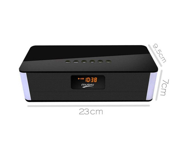 Φορητό Ηχείο Bluetooth Musky DY21L 2x4W με Ραδιόφωνο Ξυπνητήρι Audio-In με Ενσωματωμένο Μικρόφωνο και Υποδοχή USB