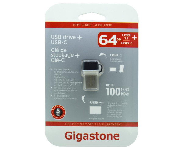 Gigastone Prime Series USB 3.0 Flash Drive και USB-C 64GB OTG για Smartphones & Tablet UC-5400B Refurbished 5 Years Guarantee