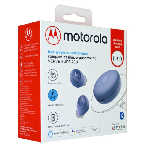 Bluetooth Hands Free Motorola Vervebuds 250 In-ear TWS IPX5 Wireles Charging Blue Compatible with Alexa, Siri & Google Assistant
