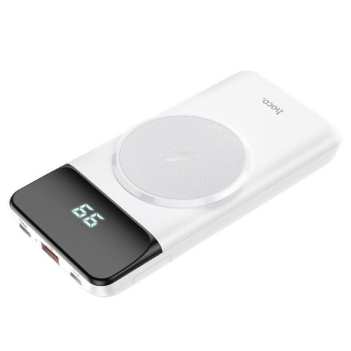 Power Bank Hoco J76 Bobby Magnetic 10000mAh with Wireless Charging and Phone Holder with USB-A and USB-C White