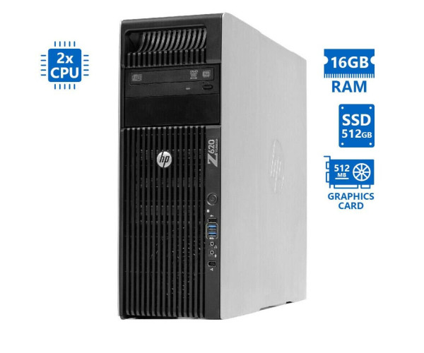HP (B) Z620 Tower Xeon 2xE5-2620(6-Cores)/16GB DDR3/512GB SSD/Nvidia 512MB/DVD Grade B Workstation R