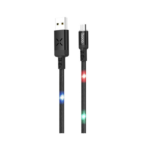 Καλώδιο σύνδεσης Hoco U63 Spirit USB σε Micro-USB 2.4A και Φωτεινές Ενδείξεις με Ηχητικό Αισθητήρα Μαύρο 1.2m