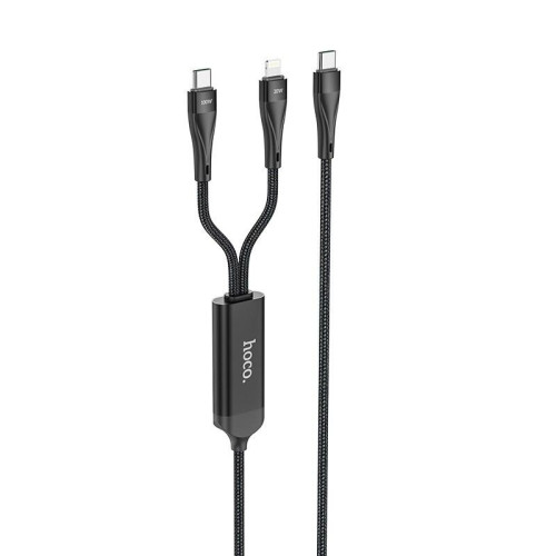 Καλώδιο σύνδεσης Hoco U102 Super 100W 2 σε 1 USB-C σε USB-C και Lightning για Γρήγορη Φόρτιση 20V/5A Μαύρο 1.5m