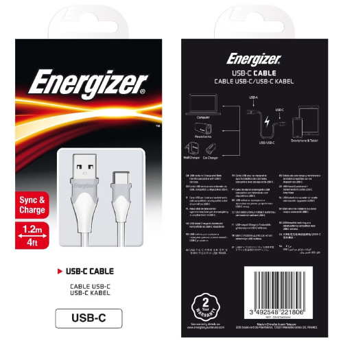 Καλώδιο Σύνδεσης Energizer Bicolor 2.4A USB-C 1.2m Λευκό