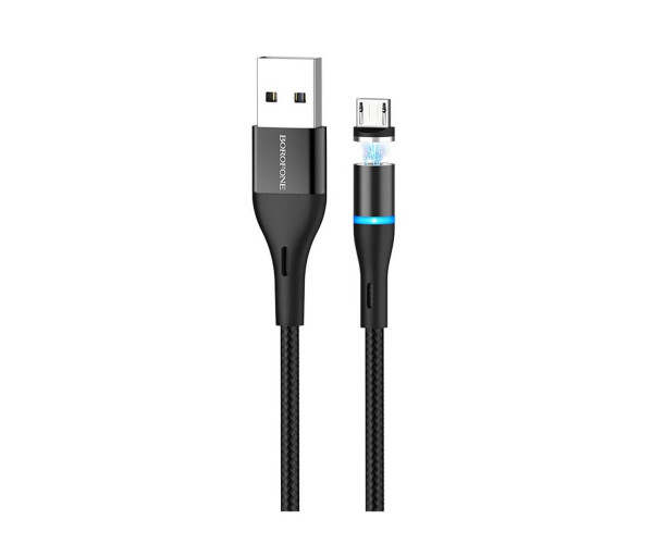 Καλώδιο σύνδεσης Borofone BU16 Skill USB σε Micro-USB με Μαγνητικό Αποσπώμενο Βύσμα Μεταλλικό Μαύρο 1μ