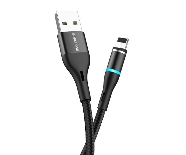 Καλώδιο σύνδεσης Borofone BU16 Skill USB σε Lightning με Μαγνητικό Αποσπώμενο Βύσμα Μεταλλικό Μαύρο 1μ