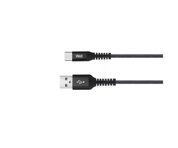 Καλώδιο USB 2.0 σε Type-C Φόρτισης - Data 1m 5A Μαύρο Well CABLE-USB/USBC-1BK501-WL
