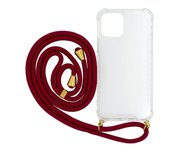 Θήκη Ancus Crossbody για Apple iPhone 12 / iPhone 12 Pro Διάφανη με Κόκκινο Κορδόνι