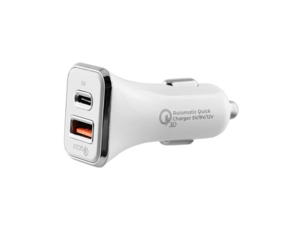 Universal DUAL USB 3.0/Type C Fast Car Charger QC 3.0 40W 5V-7A/9V-4.8A/12V-3.6A Λευκό LCUPD21 Lime