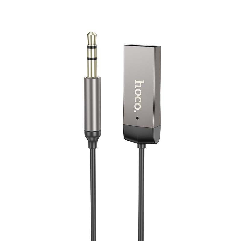 Bluetooth Audio Receiver Hoco E78 Benefit v5.3 USB and 3.5mm με Ενσωματωμένο Μικρόφωνο και Καλώδιο Σπιράλ έως 120cm Γκρι