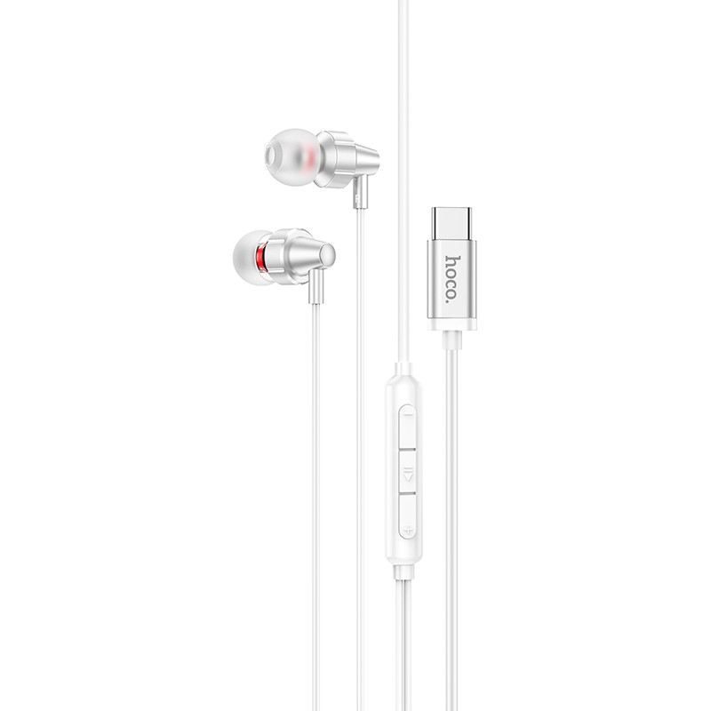 Hands Free Hoco M90 Delight Earphones Deep Bass Stereo USB-C Συμβατά με Όλες τις Συσκευές USB-C Ασημί 1.2m