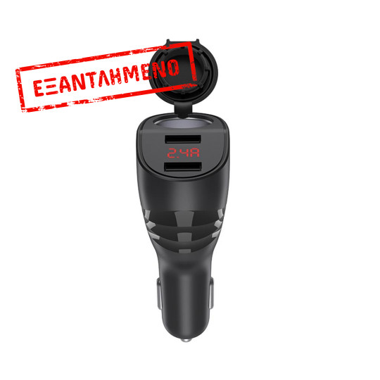 Φορτιστής Αυτοκινήτου Hoco Z34 Thunder με 2 Εξόδους USB 5V-3.1A Max, Extra Εξοδο Αναπτήρα και Led Οθόνη Ένδειξης  Μαύρο