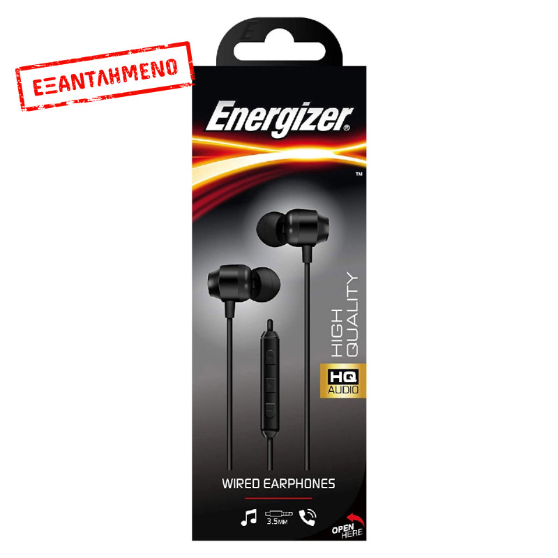 Hands Free Energizer CIA10 Metal Stereo 3.5 mm Μαύρα με Μικρόφωνο και Πλήκτρο Πολλαπλών Λειτουργιών 1.2μ