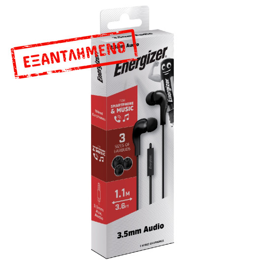 Hands Free Energizer CIA5 Stereo 3.5mm Μαύρο με Μικρόφωνο και Πλήκτρο Λειτουργίας 1,1μ