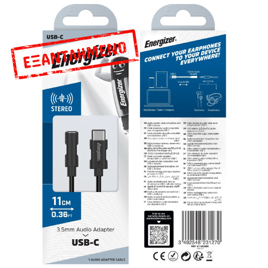 Αντάπτορας Hands Free Energizer C112CABK USB-C σε 3.5 mm Συμβατό με όλες τις Συσκευές USB-C  Μαύρο