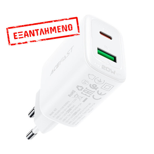 Φορτιστής Ταξιδίου Acefast A25 Fast Charging2xUSB-C+USB-A PD20W QC3.0/QC2.0 5V/3A Λευκός