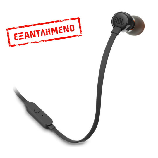 Hands Free JBL Tune 110 In-ear 3.5mm Pure Bass Sound 9mm με Μικρόφωνο και Πλακέ Καλώδιο JBLT110BK Μαύρο