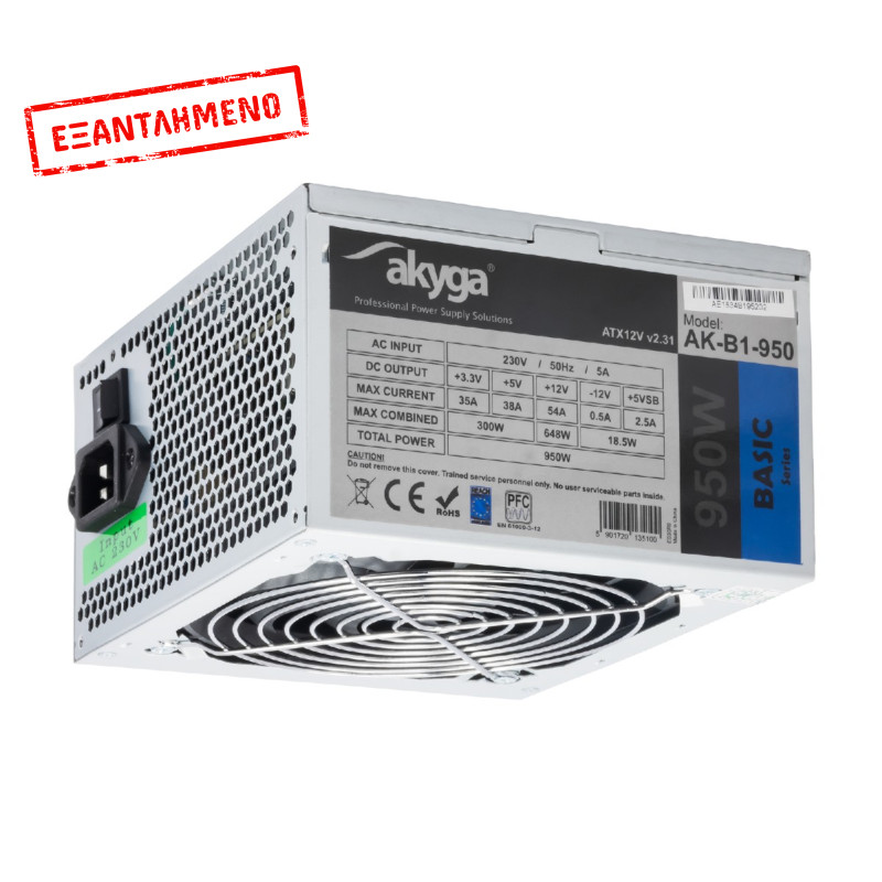 Τροφοδοτικό ATX 950W Akyga AK-B1-950 P4+4 PCI-E 6 pin i 6+2 pin 5x SATA 2x Molex APFC FAN 12cm