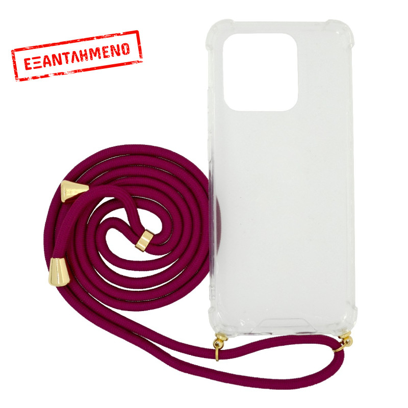 Θήκη Ancus Crossbody για Xiaomi Redmi 10C 4G Διάφανη με Κορδόνι Μπορντώ