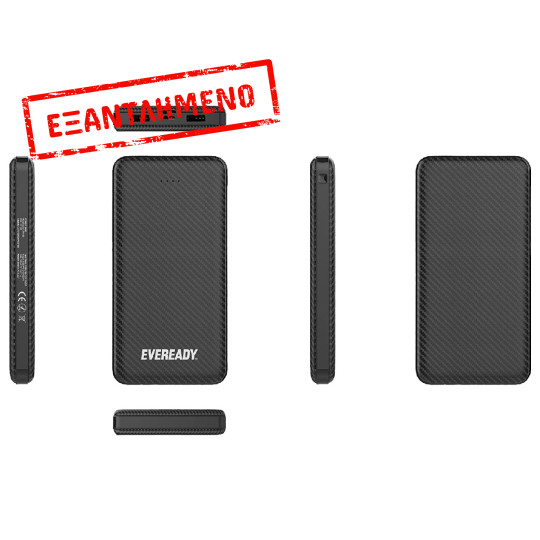 Power Bank Energizer Eveready Slim 10000mAh 2A  με 2x USB 2.0 και LED Ένδειξη Μπαταρίας Μαύρο