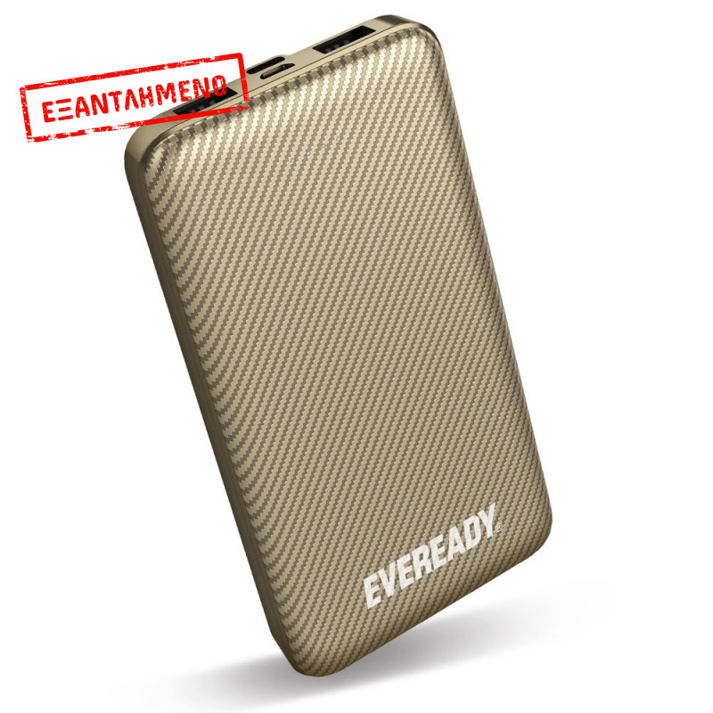 Power Bank Energizer Eveready Slim 10000mAh 2A  με 2x USB 2.0 και LED Ένδειξη Μπαταρίας Χρυσαφί