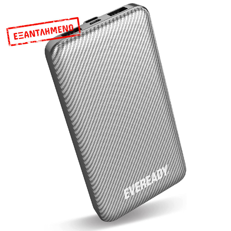 Power Bank Energizer Eveready Slim 10000mAh 2A  με 2x USB 2.0 και LED Ένδειξη Μπαταρίας Ασημί