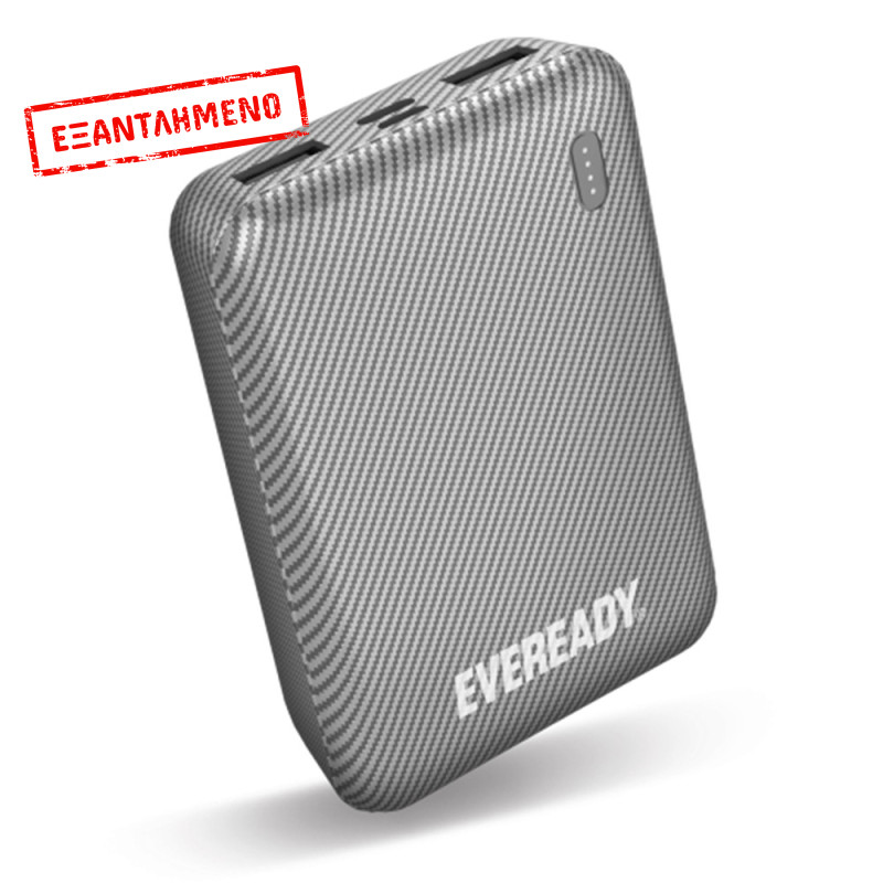 Power Bank Energizer Eveready Mini 10000mAh 2.1A με 2x USB 2.0 και LED Ένδειξη Μπαταρίας Ασημί