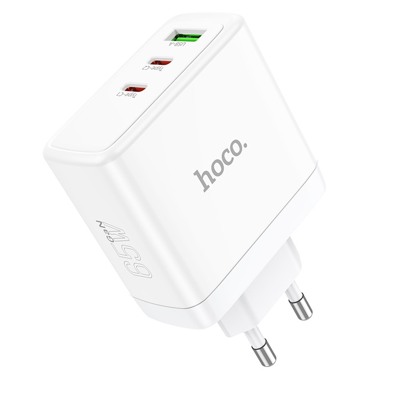 Φορτιστής Ταξιδίου Hoco N30 Glory Fast Charging PD65W QC3.0 2xUSB-C και 1xUSB 5V/3A Λευκός GaN Tech