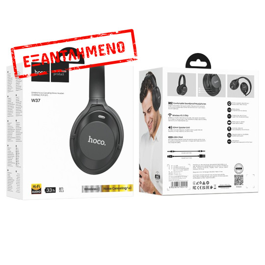 Wireless Ακουστικά Stereo Hoco W37 Sound V5.3 500mAh AUX Active Noise Cancellation Μαύρα