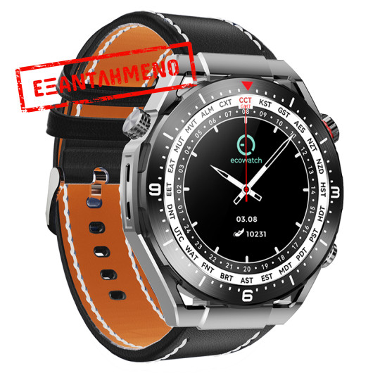 Smartwatch Ecowatch 1 1.52” 400mAh IP67 Μαύρο με Silicon PU Leather και Metal Band