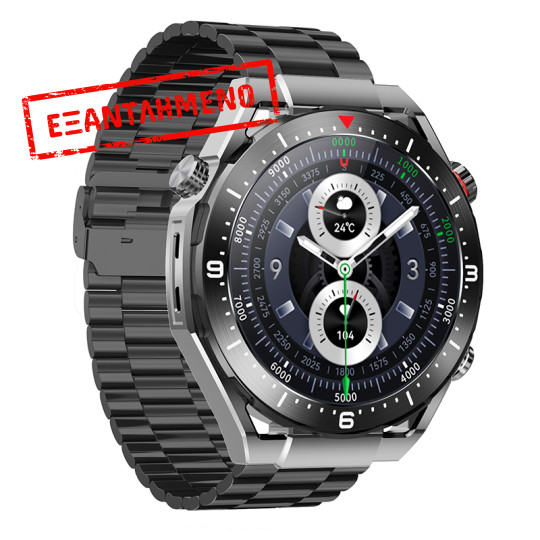 Smartwatch Ecowatch 1 1.52” 400mAh IP67 Μαύρο με Silicon PU Leather και Metal Band