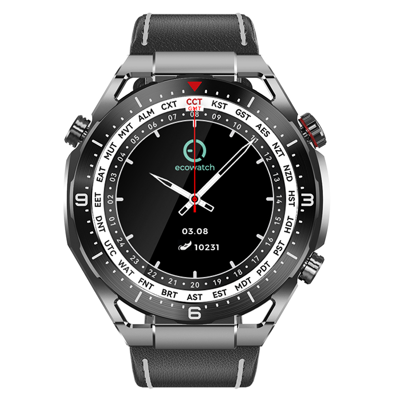 Smartwatch Ecowatch 1 1.52” 400mAh IP67 Μαύρο με Silicon PU Leather και Metal Band