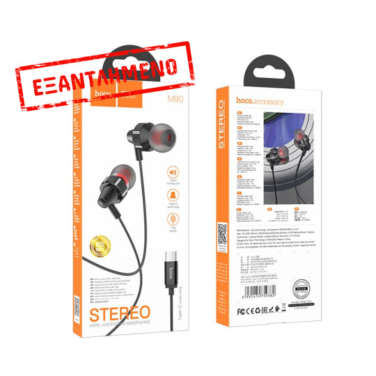 Hands Free Hoco M90 Delight Earphones Deep Bass Stereo USB-C Συμβατά με Όλες τις Συσκευές USB-C Μαύρο 1.2m