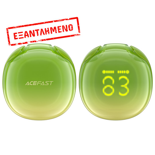 Wireless Hands Free TWS Acefast T9 Crystal Color Avocado Green v5.3  με Led Οθόνη Noise Reduction IPX4 Περιλαμβάνει Θήκη και Λουράκι Μεταφοράς