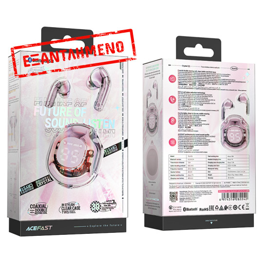 Wireless Hands Free TWS Acefast T8 Color Lotus Pink v5.3  με Led Οθόνη Noise Reduction IPX4 Περιλαμβάνει Θήκη με Λουράκι Μεταφοράς