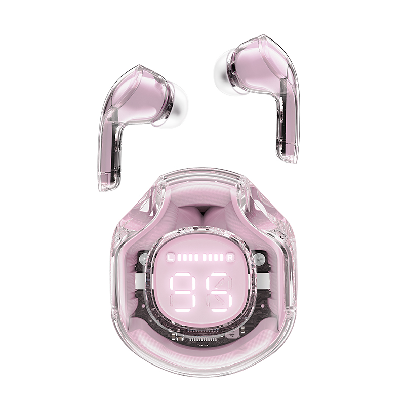 Wireless Hands Free TWS Acefast T8 Color Lotus Pink v5.3  με Led Οθόνη Noise Reduction IPX4 Περιλαμβάνει Θήκη με Λουράκι Μεταφοράς