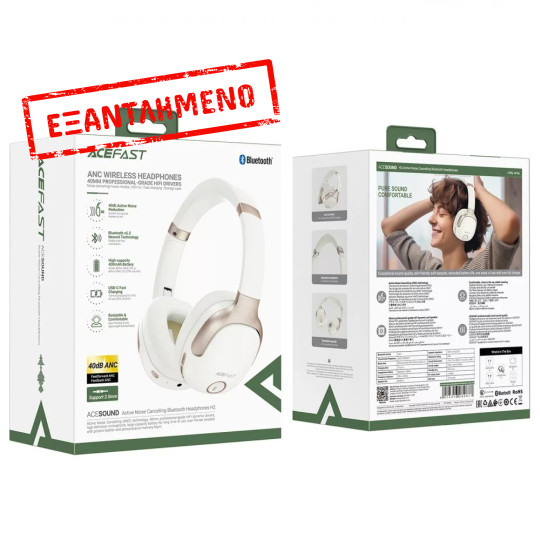 Wireless Ακουστικά Acefast H2 Active Noise Cancelling V5.3  AUX Port -40dB ANC HiFi Large Dynami Coil 80 ώρες Αναπαραγωγής Cream White