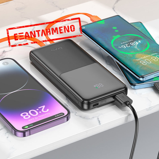 Power Bank Hoco J119 10000mAh PD3.0, PD20W, QC3.0, QC2.0 με Ενσωματωμένα Καλώδια USB-C και Lighting Μαύρο