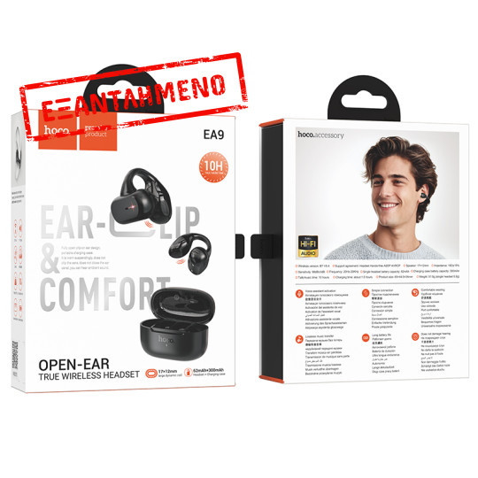 Wireless Hands Free Hoco EA9 Ear Clip and Comfort TWS V5.4 300mAh με 10 Ώρες Λειτουργίας Εναλλαγή Master/Slave Μαύρο