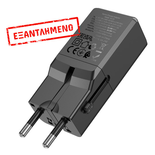 Φορτιστής Ταξιδίου Hoco AC25 Mini Universal Converter US/EU/AU/ UK USB-C 30W Μαύρος