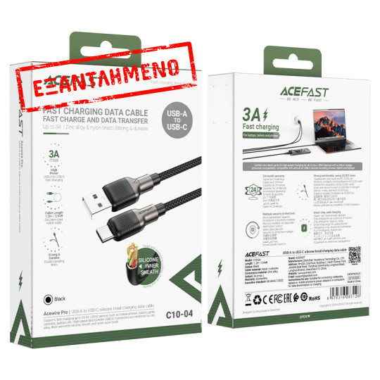 Καλώδιο σύνδεσης Acefast C10-04 USB σε USB-C 3.0A για Γρήγορη Φόρτιση και Μεταφορά Δεδομένων 1.2m Μαύρο