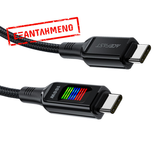 Καλώδιο Σύνδεσης Acefast C7-03  USB-C  σε USB-C 100W 20V/5A με Ενδειξη Τάσης  Μαύρο 1.2m.