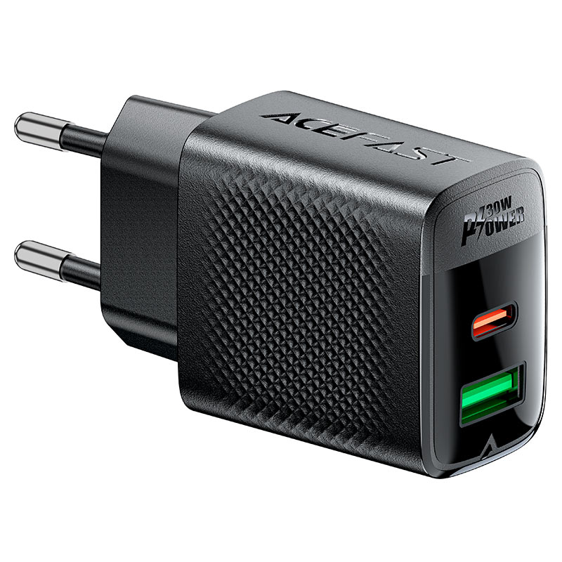 Φορτιστής Ταξιδίου Acefast  A98 GaN με 1xUSB-C και 1xUSB-A 30W Μαύρος