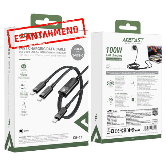 Καλώδιο Σύνδεσης Acefast C5-11  USB-C σε 2xUSB-C 100W 20V/5A Μαύρο 1.2m.