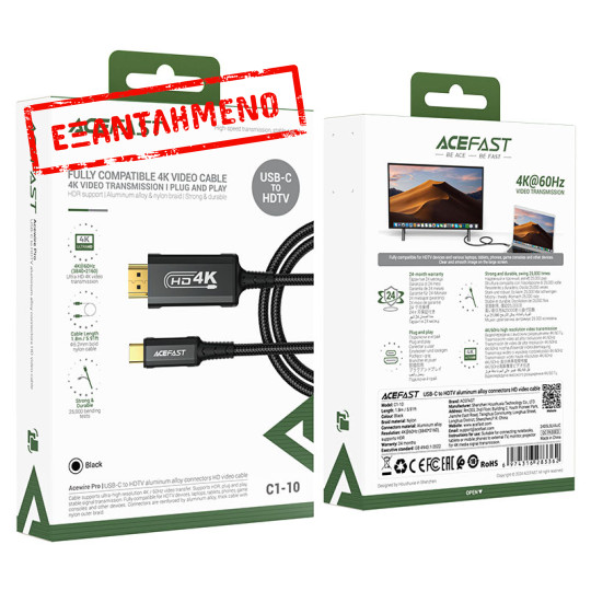 Καλώδιο σύνδεσης Acefast C1-10 USB-C σε HDMI 4K 60Hz HDR 1.8m Μαύρο Braided